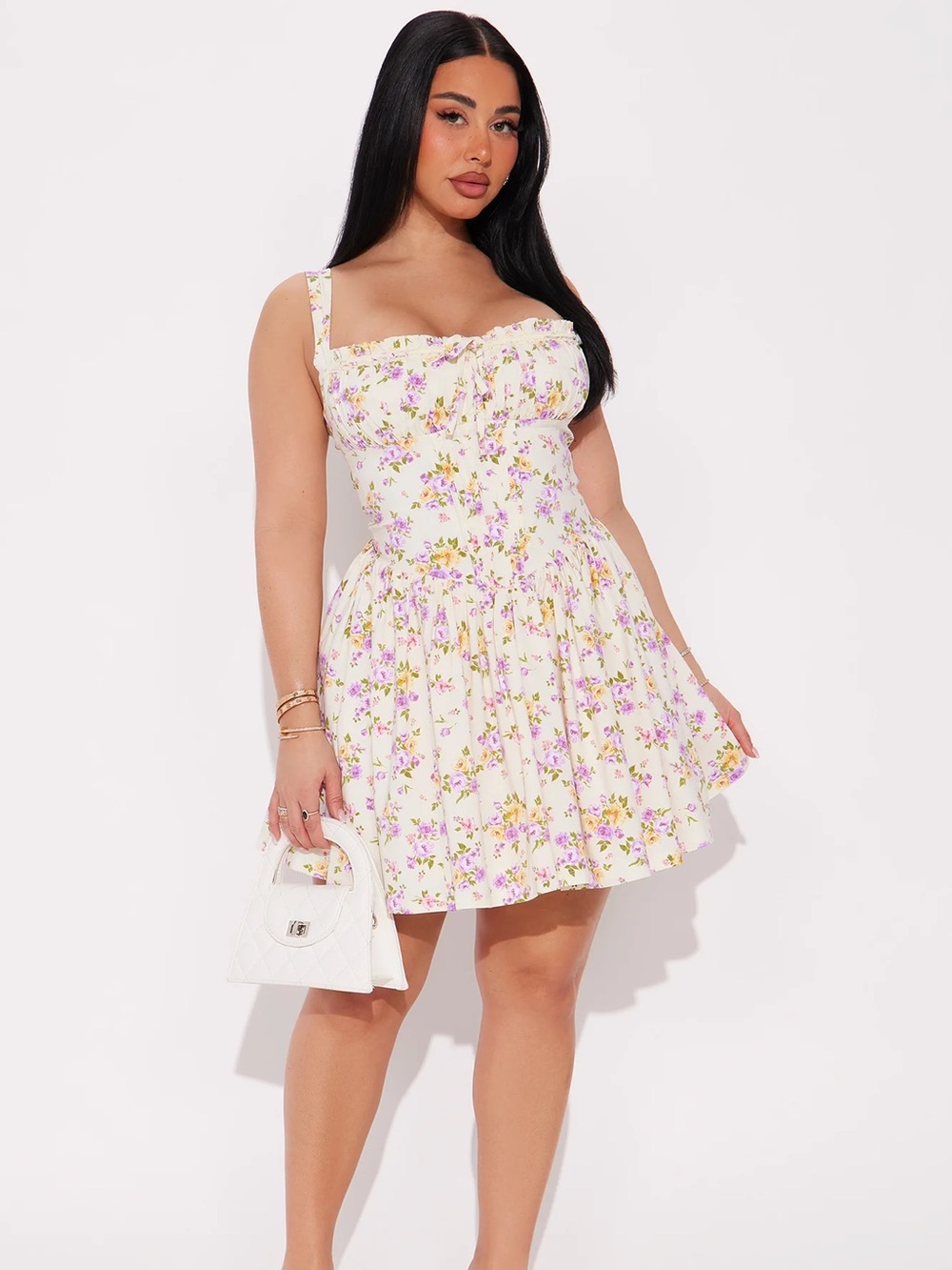 Fashion Nova Cream Floral Sweetheart Mini Dress